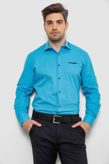 Сорочка чоловіча з принтом, колір блакитний, 214R7497 XXL, 52, XXL