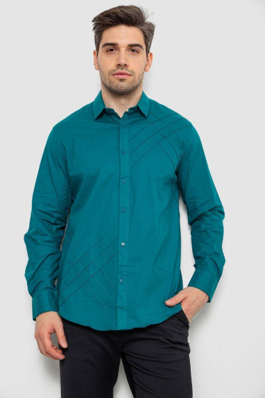 Сорочка чоловіча однотонна, колір смарагдовий, 214R7466 XXL, 52, XXL
