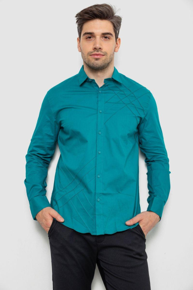 Сорочка чоловіча однотонна, колір зелений, 214R7466 XL, 50, XL