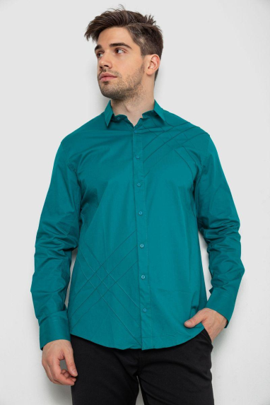 Сорочка чоловіча однотонна, колір зелений, 214R7466-1 XL, 50, XL