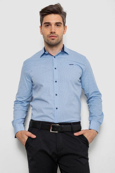 Сорочка чоловіча з принтом, колір блакитний, 214R7402 XL, 50, XL
