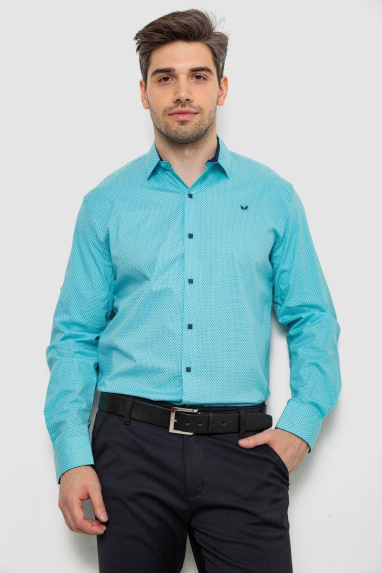 Сорочка чоловіча з принтом, колір бірюзовий, 214R7401 6XL, 60, 6XL