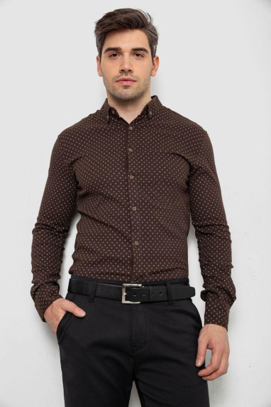 Сорочка чоловіча з принтом, колір коричневий, 214R7365 XXL, 52, XXL
