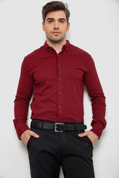 Сорочка чоловіча з принтом, колір бордовий, 214R7365 XL, 50, XL