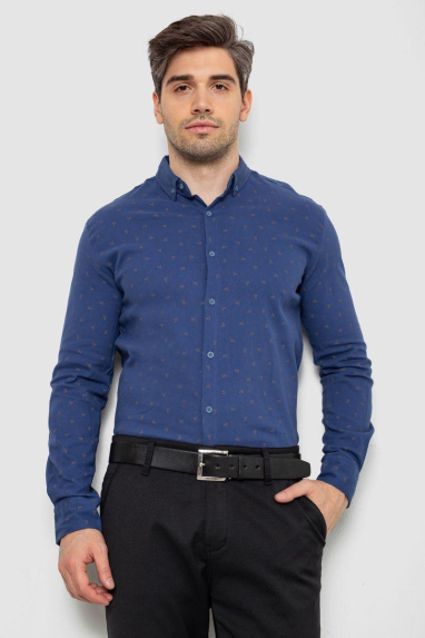 Сорочка чоловіча з принтом, колір синій, 214R7365-1 XL