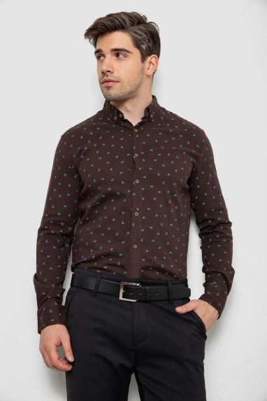Сорочка чоловіча з принтом, колір коричневий, 214R7365-1 XL, 50, XL