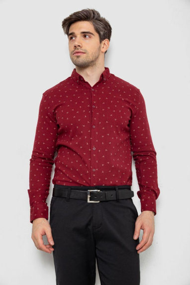 Сорочка чоловіча з принтом, колір бордовий, 214R7365-1 XL