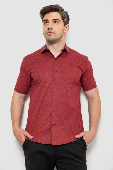 Сорочка чоловіча з принтом, колір бордовий, 214R7340 XL, 50, XL