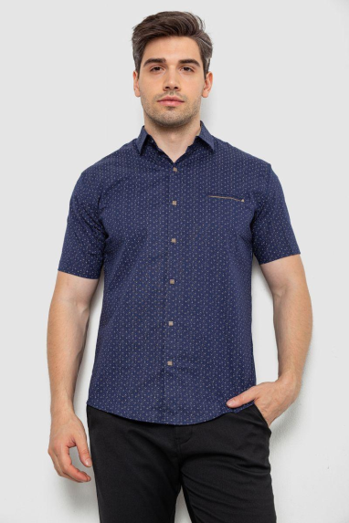 Сорочка чоловіча з принтом, колір темно-синій, 214R7332 XL, 50, XL