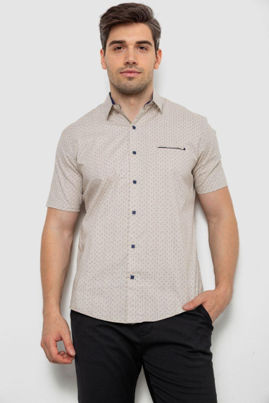 Сорочка чоловіча з принтом, колір бежевий, 214R7332 XXL, 52, XXL