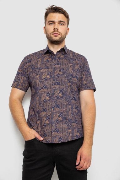 Сорочка чоловіча з принтом, колір темно-синій, 214R7331 XXL, 52, XXL