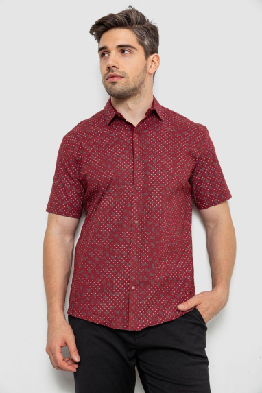 Сорочка чоловіча з принтом, колір бордовий, 214R7306 5XL, 58, 5XL