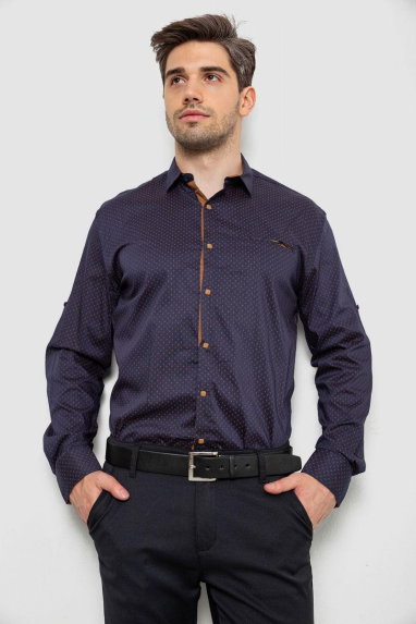 Сорочка чоловіча з принтом, колір темно-синій, 214R7173 5XL, 58, 5XL