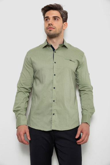 Сорочка чоловіча з принтом, колір оливковий, 214R7173 XL, 50, XL