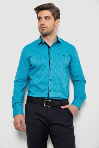 Сорочка чоловіча з принтом, колір бірюзовий, 214R7173 XXL, 52, XXL