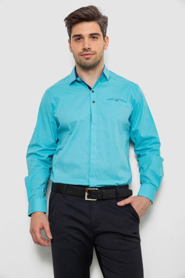 Сорочка чоловіча з принтом, колір бірюзовий, 214R7172 XXXL, 54, XXXL