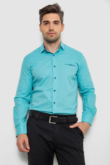 Сорочка чоловіча з принтом, колір бірюзовий, 214R7170-1 XL, 50, XL