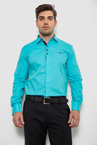 Сорочка чоловіча, колір бірюзовий, 214R7158 XXL, 52, XXL