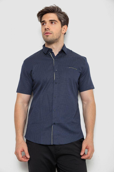 Сорочка чоловіча з принтом, колір темно-синій, 214R7128 XXL, 52, XXL