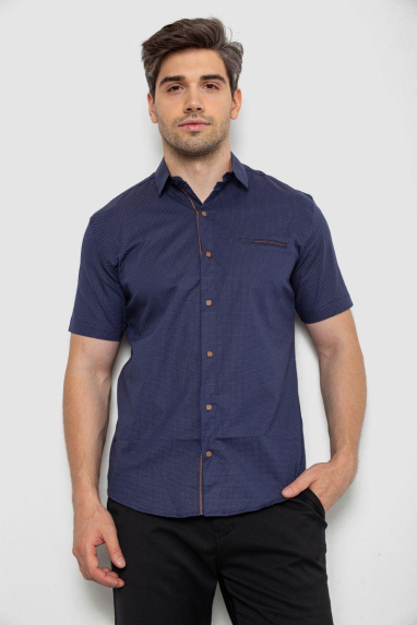 Сорочка чоловіча з принтом, колір синьо-бежевий, 214R7128 XL, 50, XL