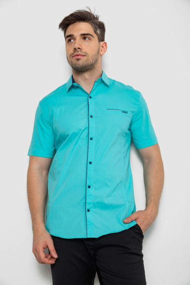 Сорочка чоловіча однотонна, колір бірюзовий, 214R7119 6XL, 60, 6XL