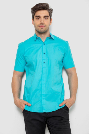 Сорочка чоловіча однотонна, колір бірюзовий, 214R7117 5XL, 58, 5XL