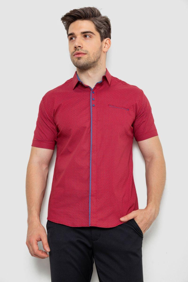 Сорочка чоловіча з принтом, колір бордовий, 214R7028 XXL, 52, XXL