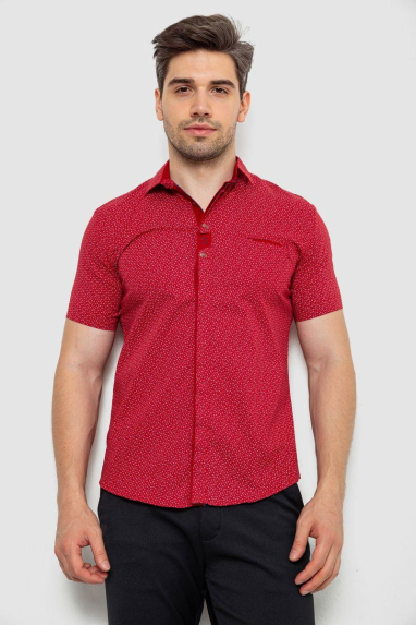 Сорочка чоловіча з принтом, колір бордовий, 214R7018 XXL, 52, XXL