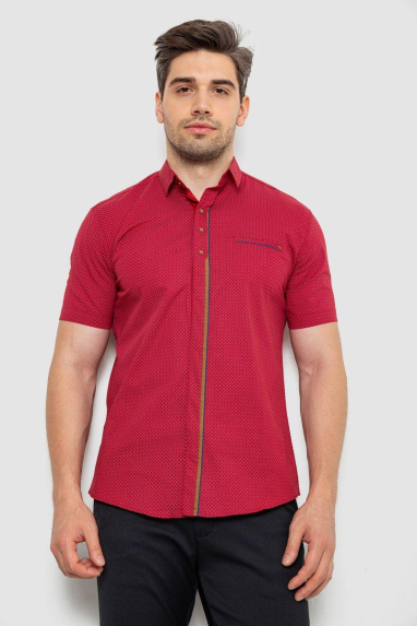 Сорочка чоловіча з принтом, колір бордовий, 214R7017 XXL, 52, XXL