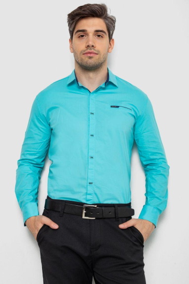 Сорочка чоловіча, колір бірюзовий, 214R7008 XXL, 52, XXL