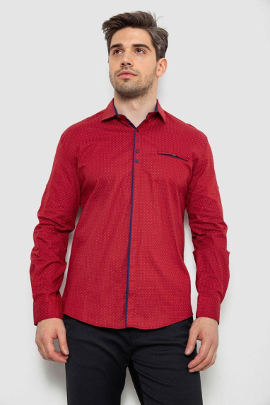 Сорочка чоловіча з принтом, колір бордовий, 214R7004-1 XXXL, 54, XXXL