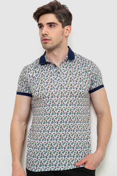 Поло чоловіче з принтом, колір молочно-зелений, 214R7003 XL, 50, XL