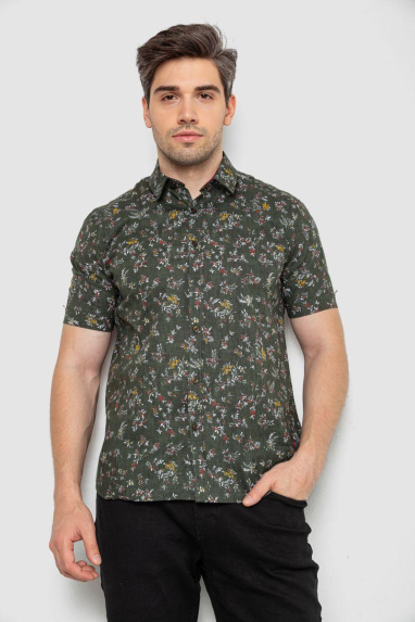 Сорочка чоловіча з принтом, колір хакі, 214R6917-91 6XL, 60, 6XL
