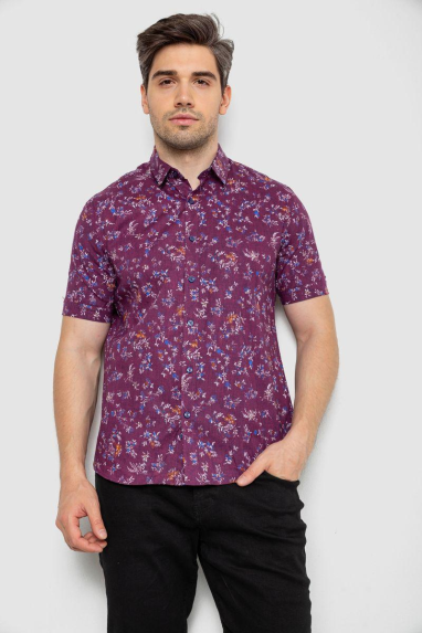 Сорочка чоловіча з принтом, колір сливовий, 214R6917-91 7XL, 62, 7XL