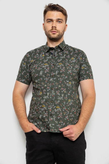 Сорочка чоловіча з принтом, колір хакі, 214R6917-9 XL, 50, XL