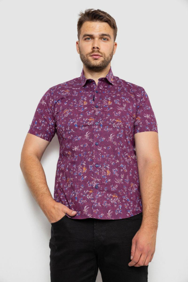 Сорочка чоловіча з принтом, колір сливовий, 214R6917-9 XXXL, 54, XXXL