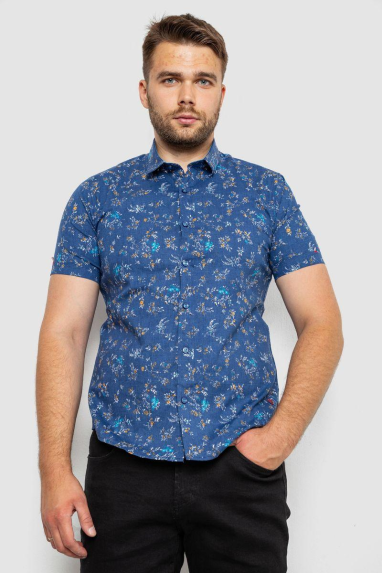 Сорочка чоловіча з принтом, колір джинс, 214R6917-9 XL, 50, XL