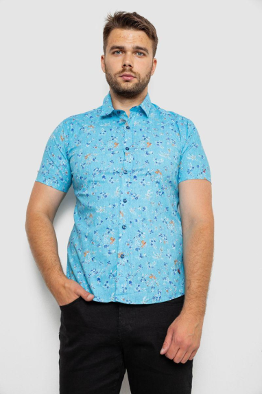 Сорочка чоловіча з принтом, колір блакитний, 214R6917-9 XL, 50, XL