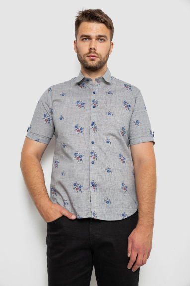 Сорочка чоловіча з принтом, колір сірий, 214R6917-88 XXL, 52, XXL