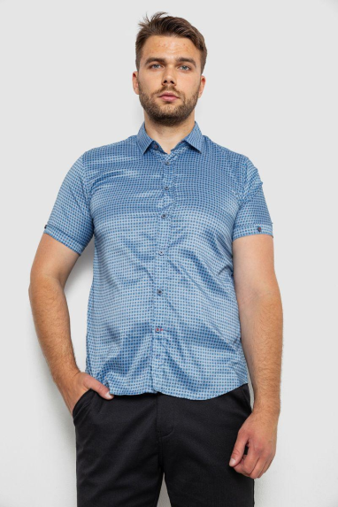 Сорочка чоловіча з принтом, колір блакитний, 214R6917-5 XL, 50, XL
