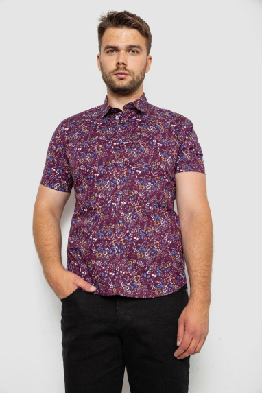Сорочка чоловіча з принтом, колір сливовий, 214R6917-10 XXL, 52, XXL