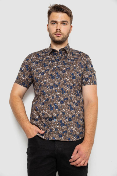 Сорочка чоловіча з принтом, колір коричневий, 214R6917-10 XXXL, 54, XXXL