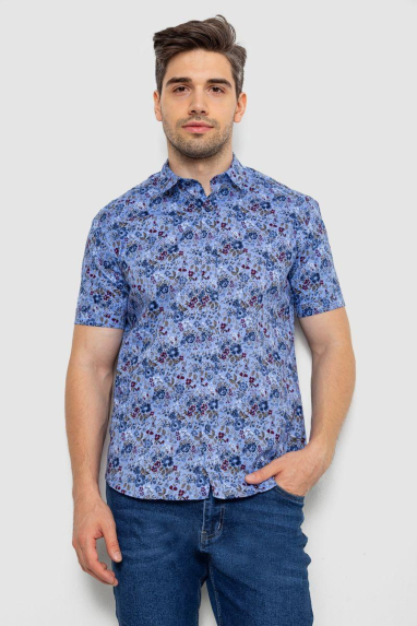 Сорочка чоловіча з принтом, колір джинс, 214R6917-10 XL