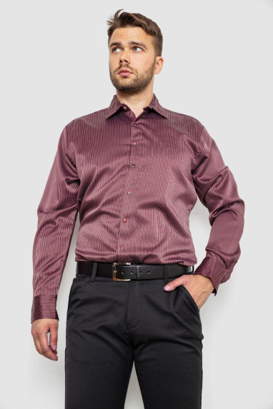 Сорочка чоловіча в смужку, колір бордовий, 214R5828 XXL, 52, XXL