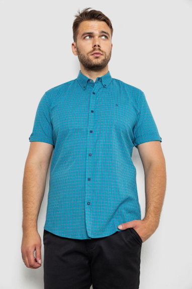 Сорочка чоловіча в клітинку, колір бірюзовий, 214R4564 XL, 50, XL