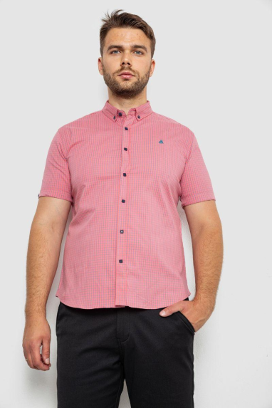 Сорочка чоловіча в клітку, колір пудровий, 214R4564-5 XXXL, 54, XXXL