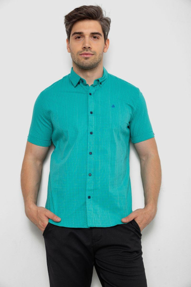 Сорочка чоловіча в клітку, колір бірюзовий, 214R4564-5 XXXL