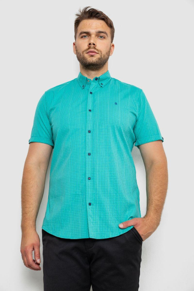 Сорочка чоловіча в клітинку, колір бірюзовий, 214R4564-3 XXXL, 54, XXXL