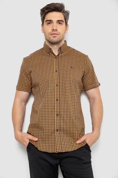 Сорочка чоловіча в клітинку, колір гірчичний, 214R4564-2 XXXL