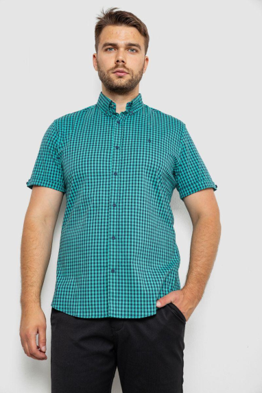 Сорочка чоловіча в клітинку, колір бірюзовий, 214R4564-2 XL, 50, XL